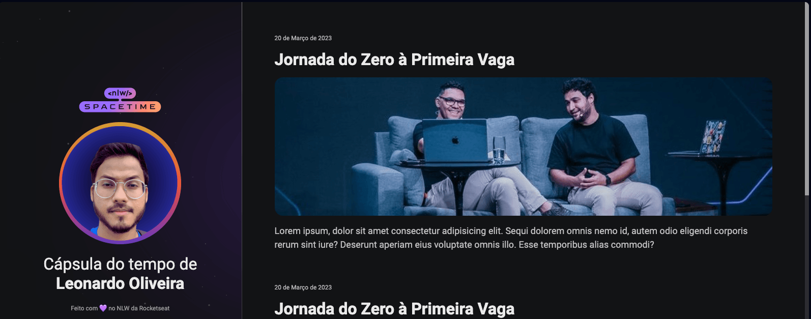 previa do projeto Space Time